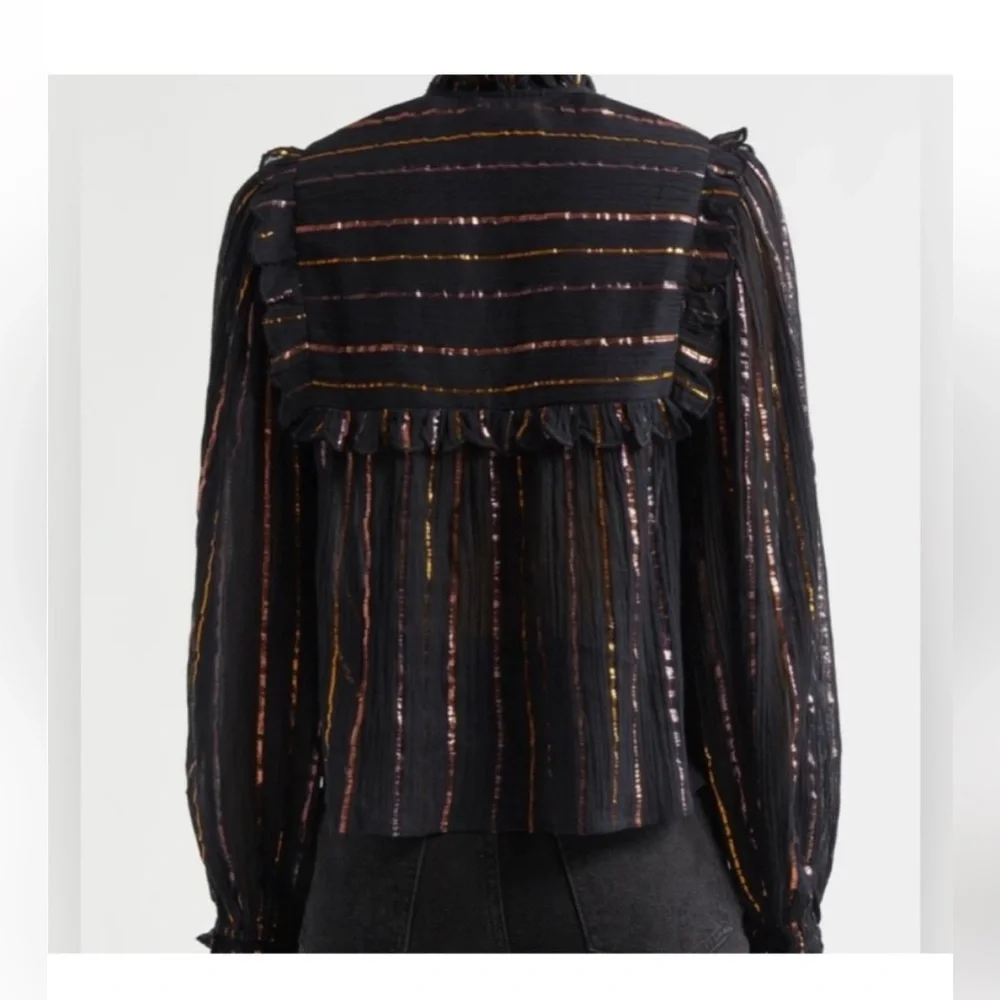 Farm Rio black metallic ruffle shirt size Medium - Picture 3 of 5
